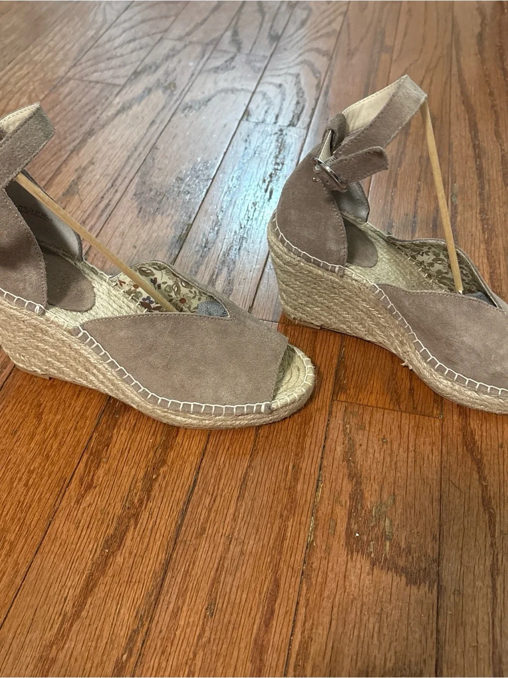 Suede Espadrille Wedge Sandals with Ankle Strap - Taupe